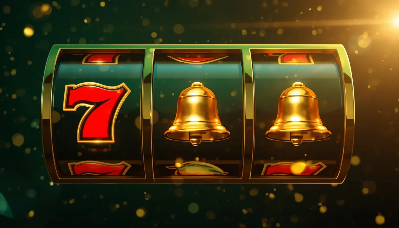 Tusk Casino online slots — three glowing slot reels showing lucky 7 and gold bell symbols in green and gold theme